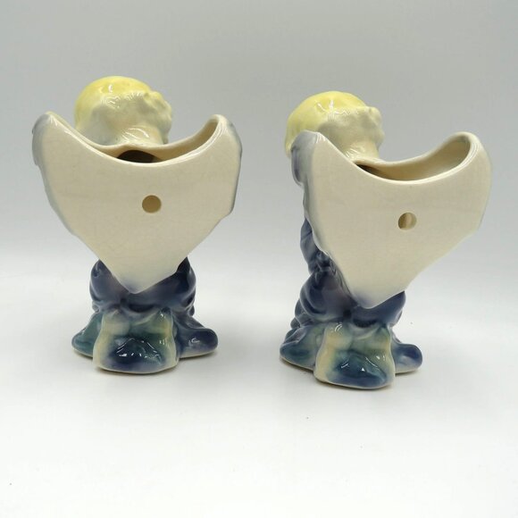 Vintage Ceramic Angel 6.5" Figurines Pair Kneeling Praying Hands Wall Pockets - Picture 5 of 9